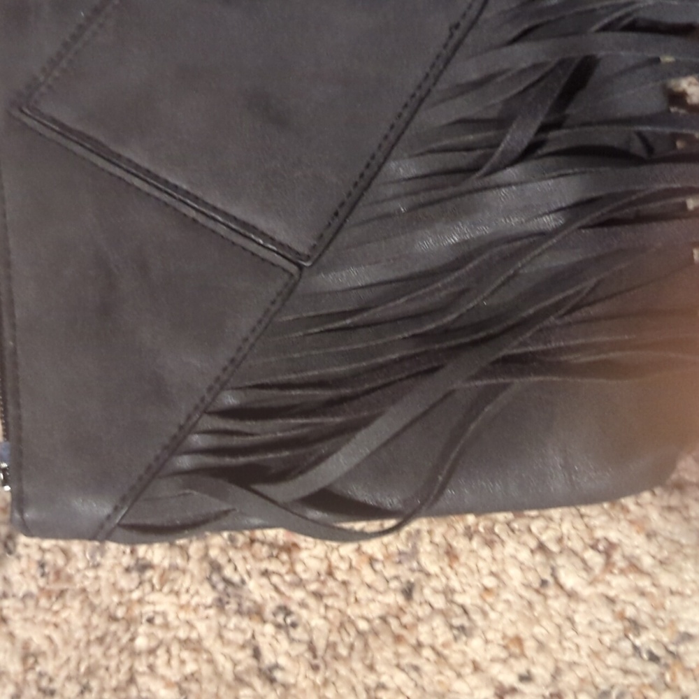 Fringe Black Faux Leather Crossbody Bag - Picture 2 of 16